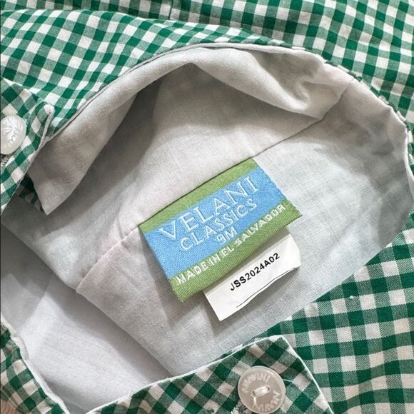 Velani Classics 9M St. Patrick's Day Shamrock Smocked Green Gingham Overalls - Picture 4 of 5